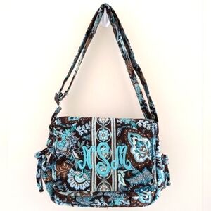 VERA BRADLEY Monogram NSM Initials Handbag Crossbody Purse Java Blue Paisley NOS
